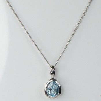 Sterling Silver Blue Topaz Peardrop Pendant and Chain